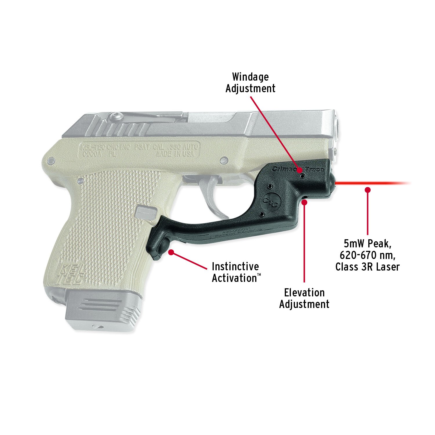 Crimson Trace LG-430 Laserguard Red Laser Sight for KEL-TEC P3AT and P32 Pistols - Image 2