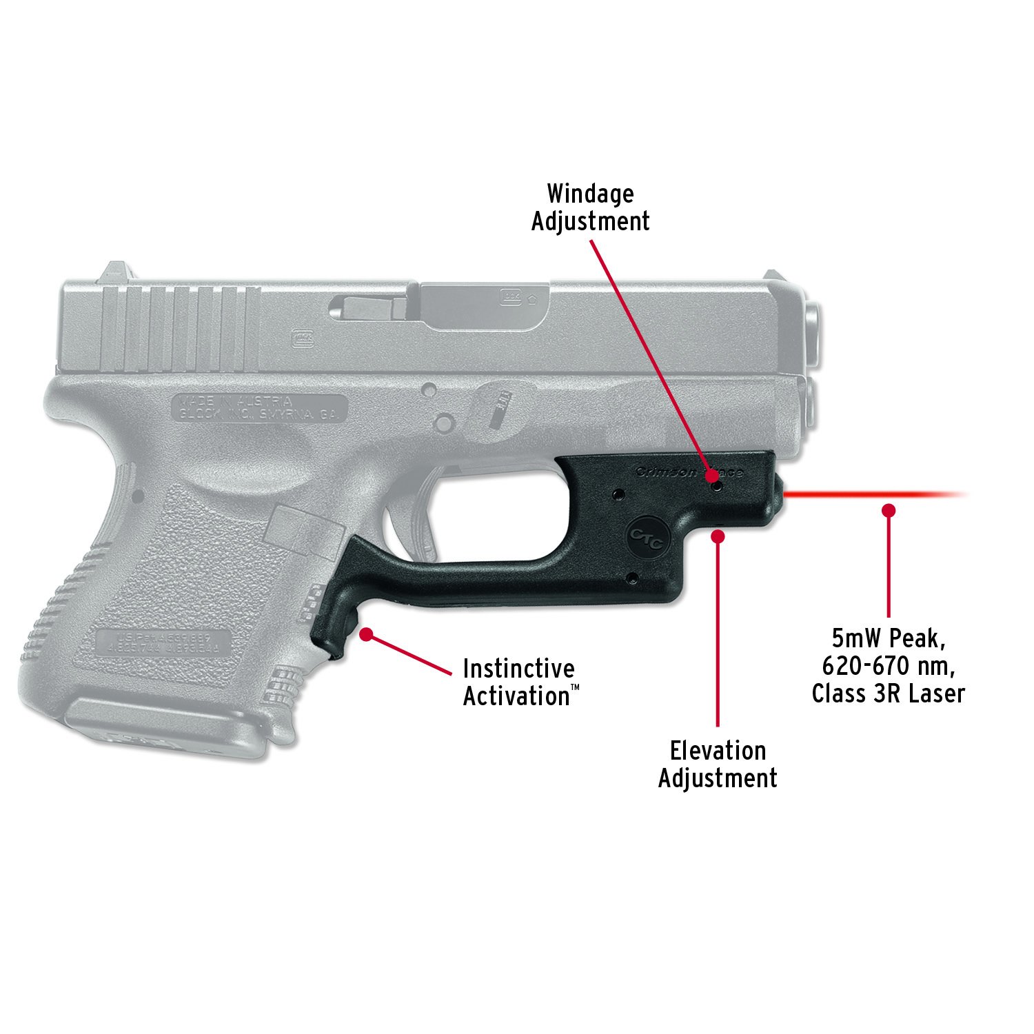 Crimson Trace LG-436 Laserguard Red Laser Sight for GLOCK Subcompact Pistols, GLOCK 19, 23, 25, 26, 27, 28, 32, 33, 36, 38, 39 - Image 2