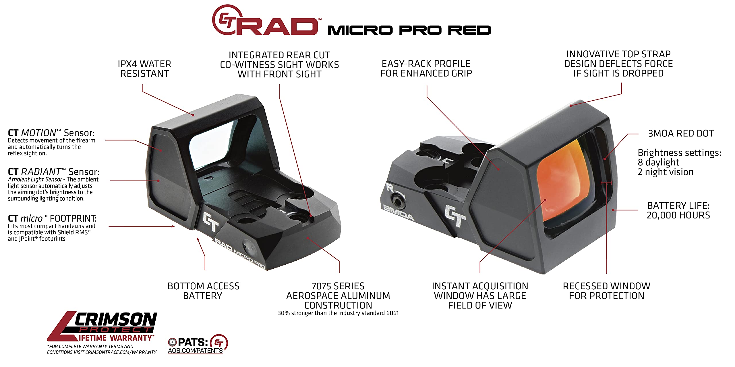 Crimson Trace RAD Micro Compact Open Reflex Pistol Sight with Integrated Co-Witness for Compact and Subcompact Handguns, Defensive Shooting and Competition - Image 4
