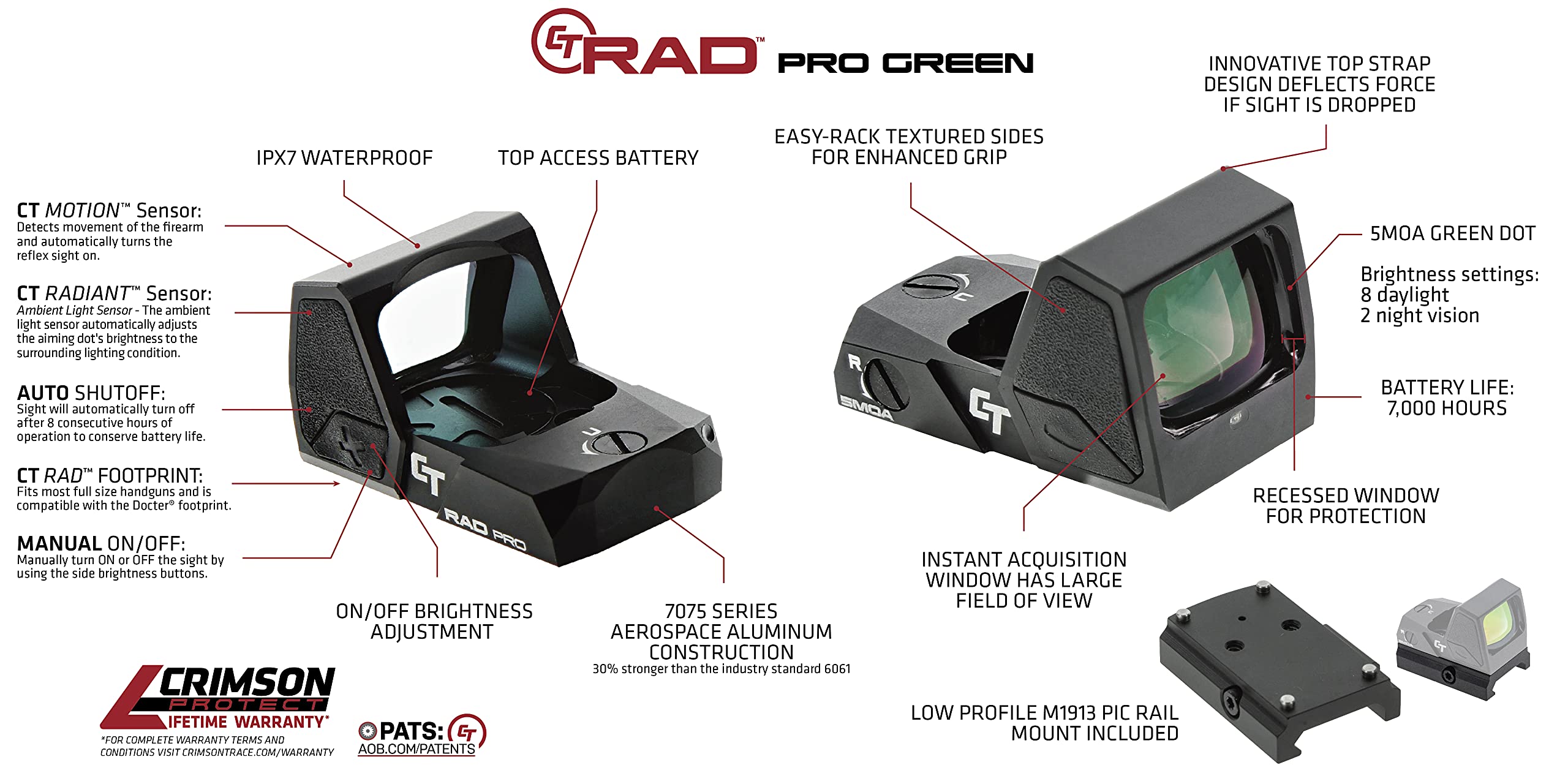 Crimson Trace RAD Open Reflex Pistol Sight with Auto Shutoff and Textured Sides for Full Size Handguns, Defensive Shooting and Competition - Image 4
